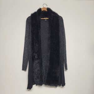 Lauren Michelle Black Shimmer Cardigan with Fuzzy Trim
